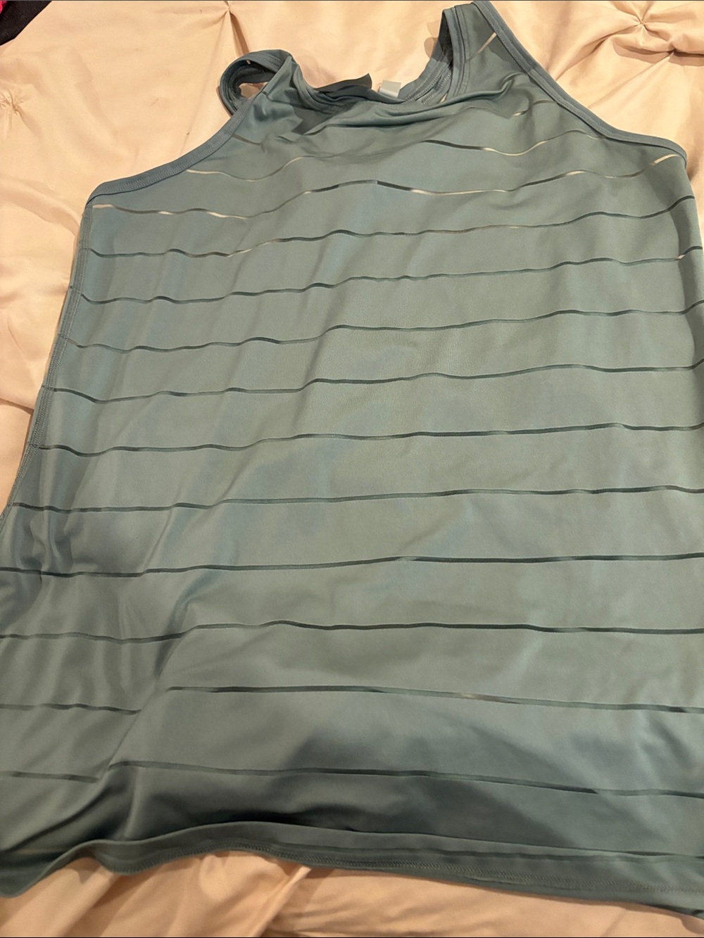 Athleta Light Teal Striped Racerback Tank Top